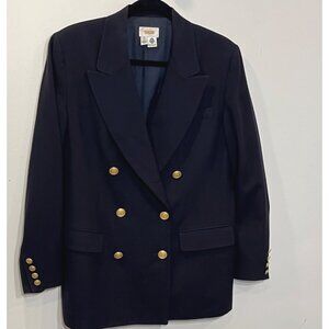 Vintage Talbots Women Wool Captain's Blazer Size 14 Double Breasted Gold Buttons